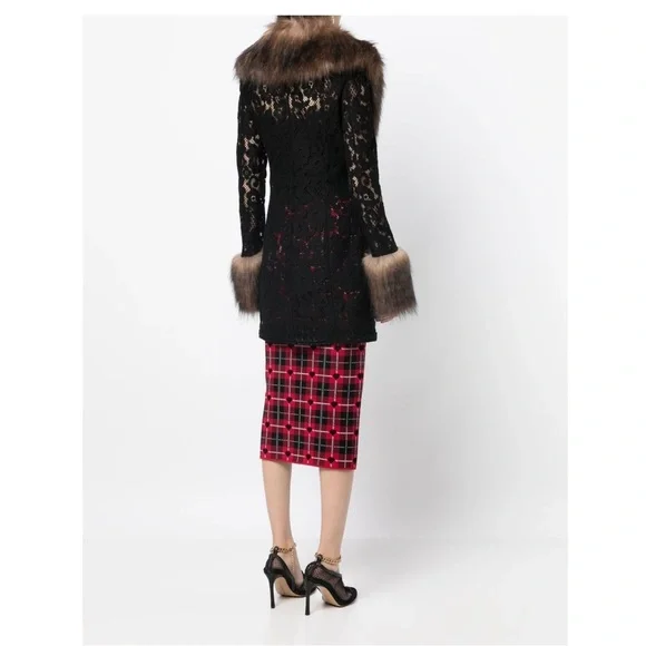 Alessandra Rich lace faux-fur detail coat NWT - Picture 5 of 14